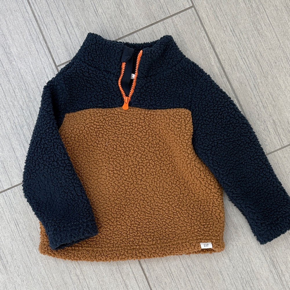 GAP Kids Navy and Brown Sherpa Pullover
